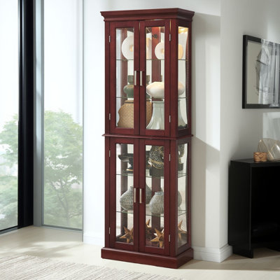 Lighted Curio Display Cabinet With Adjustable Glass Shelves & Mirrored Back by Winston Porter