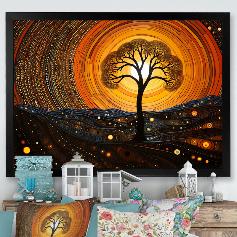 Arbre d'acacia africain dans le désert II - Art africain encadré, Cadre d'angle fermé noir, H 30 po x l 40 po x P 1,5 po