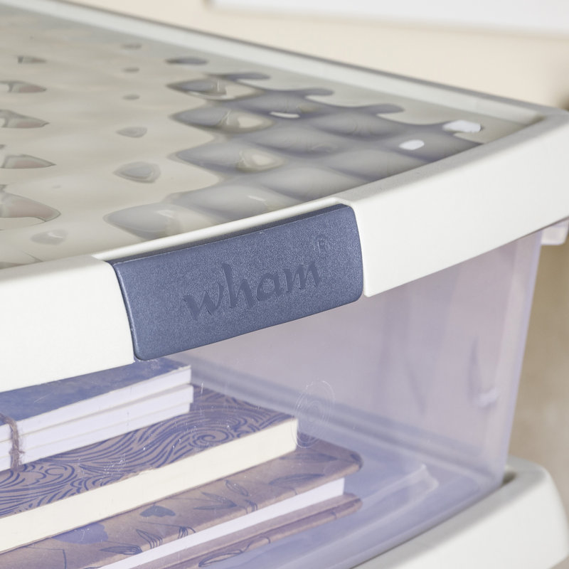 Wham Clip 5x 13.2L Square Plastic Storage Boxes with Secure Clip Lock Lids. L:39.5 x W:39.5 x H:12cm Clear/Green Milieu/Stone