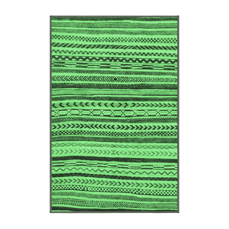 Tapis lavables à la machine à motif abstrait vert émeraude 2296, Rectangle 7 pi x 10 pi