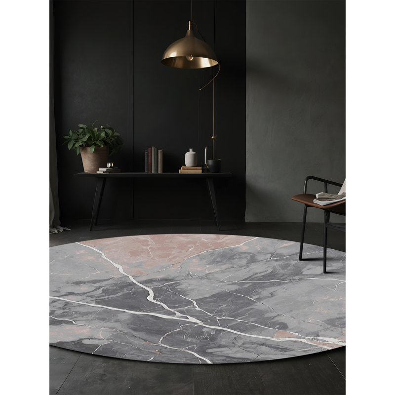 Machine Washable Gray Area Rug, Round 8'