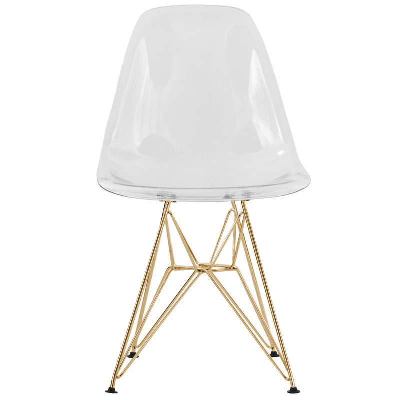 Bagimont Modern Plastic Dining Side Chair with Gold Eiffel Base, Clear