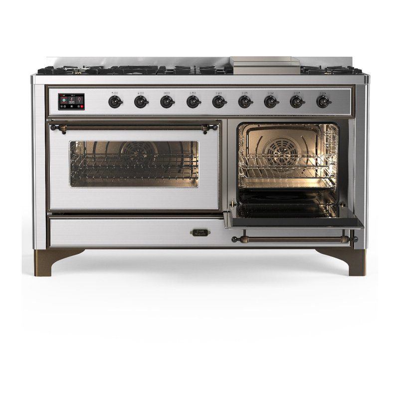Majestic III Series 60 Inch Dual Fuel Range with 7 Sealed Burners, Griddle, in Blue Grey (Liquid Propane, Burnished Trim)