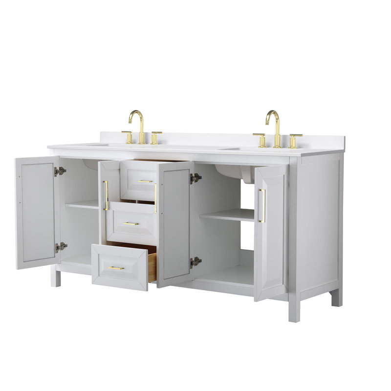 Daria 72'' W Vanity, White, Brushed Gold, White Quartz