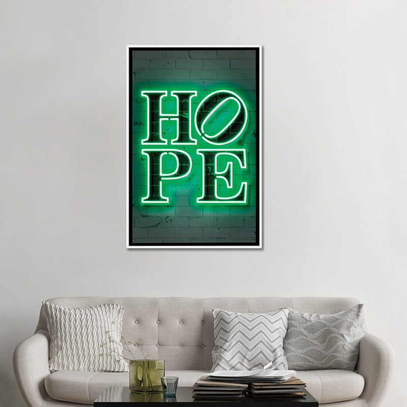 "Hope" par Octavio Mielu-impression d’art textuel, Toile blanche encadrée, Pas de tapis, H 48 po x l 32 po x P 1,5 po