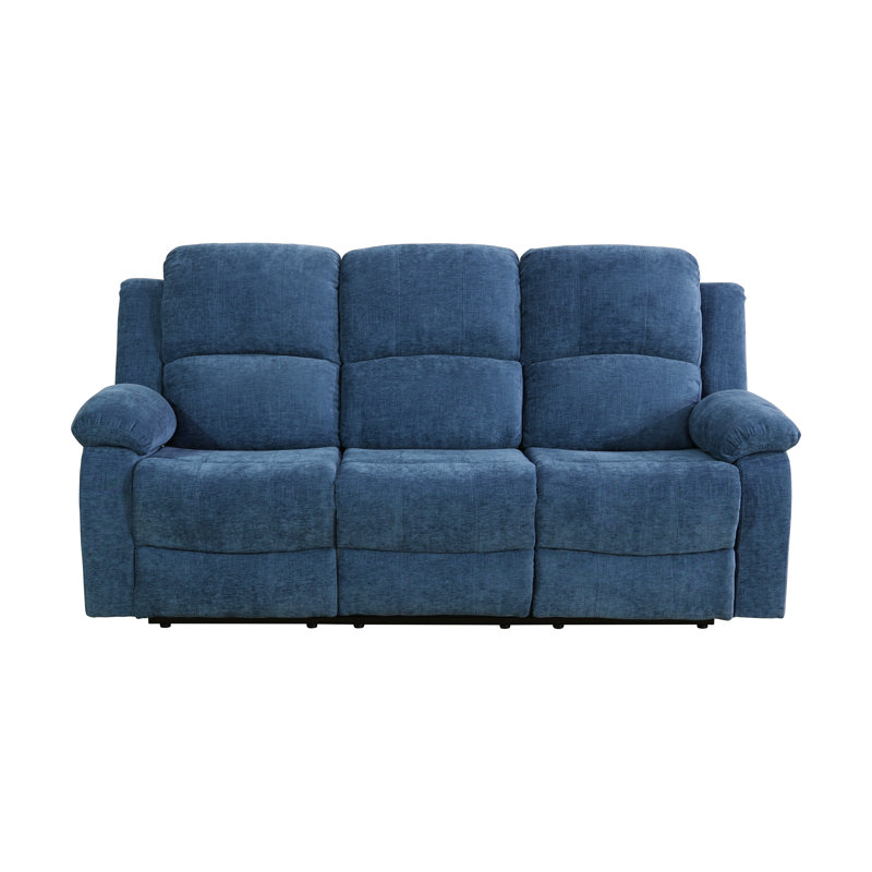 79" Premium Fabric Reclining Living Room Sofa With Drop Down Table And Cup Holders, Blue