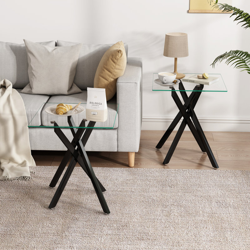Ensemble de tables de bout carrées en verre 17,72 po Cheralyn, Noir