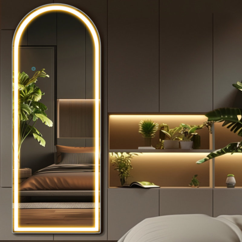 Miroir de sol illuminé avec lumières à DEL en trois couleurs avec support, 62,9 po x 19,6 po