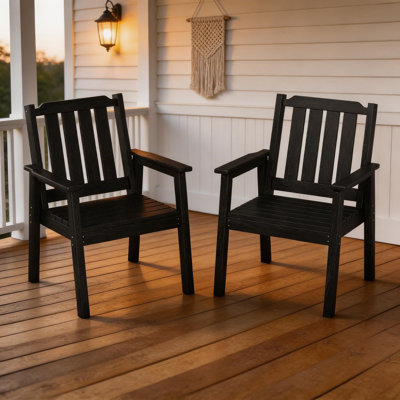 Ensemble de 2 chaises de patio d'extérieur - Chaises de jardin en PEHD résistant aux intempéries avec une capacité de 650 lb, chaises de salle à manger résistantes et imperméables pour la piscine, la terrasse et la cour, noir