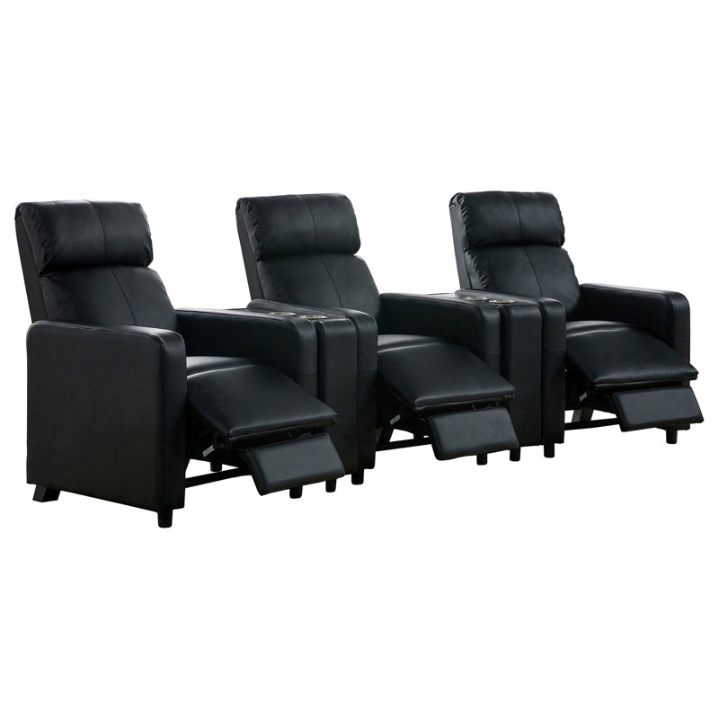 Cinéma maison 3 places noir rembourré avec 2 consoles