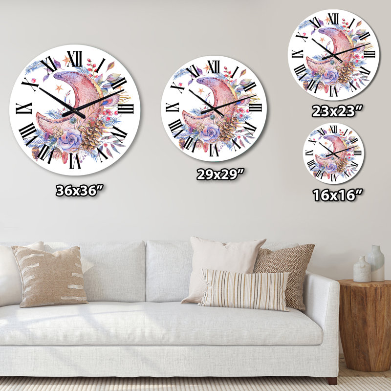 Horloge murale rose et mauve avec roses I - Bohème et éclectique, Petit