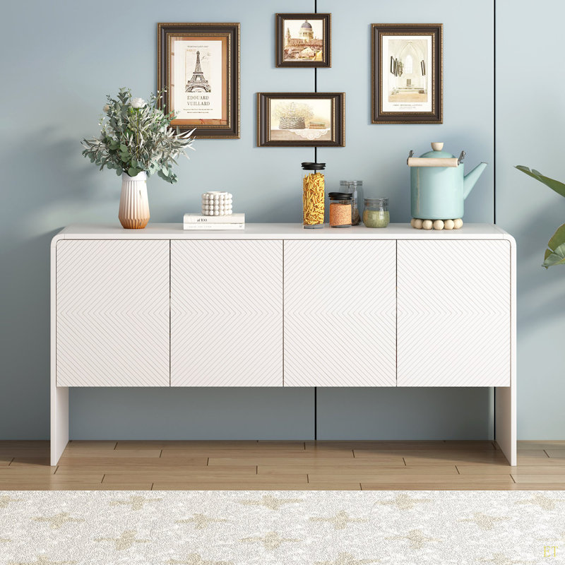Buffet de rangement minimaliste de style L de 60 po avec 4 portes et dispositif de rebond pour le salon et le vestibule
