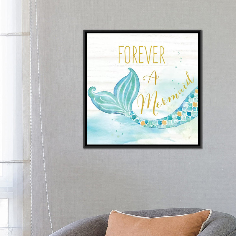 «Mermaid Tale I», impression sur toile, H 18 po x l 18 po x P 1,5 po, Toile avec cadre noir, Pas de tapis