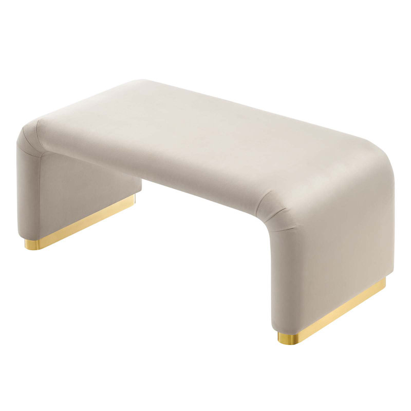 Modway Koda Upholstered Ottoman, Almond Velvet, Brass Gold