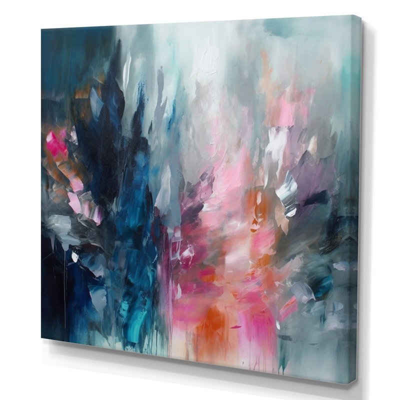 «Delvontae Blue and Pink Explosion Abstract», art mural abstrait, H 36 po x l 36 po, Toile tendue, Sans cadre