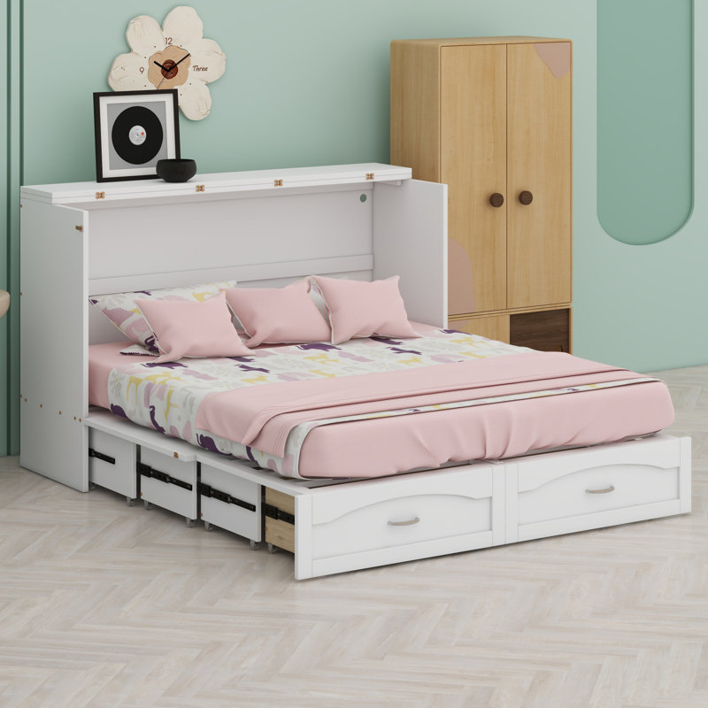 Lit armoire pliable compact avec station de charge et tiroirs de rangement