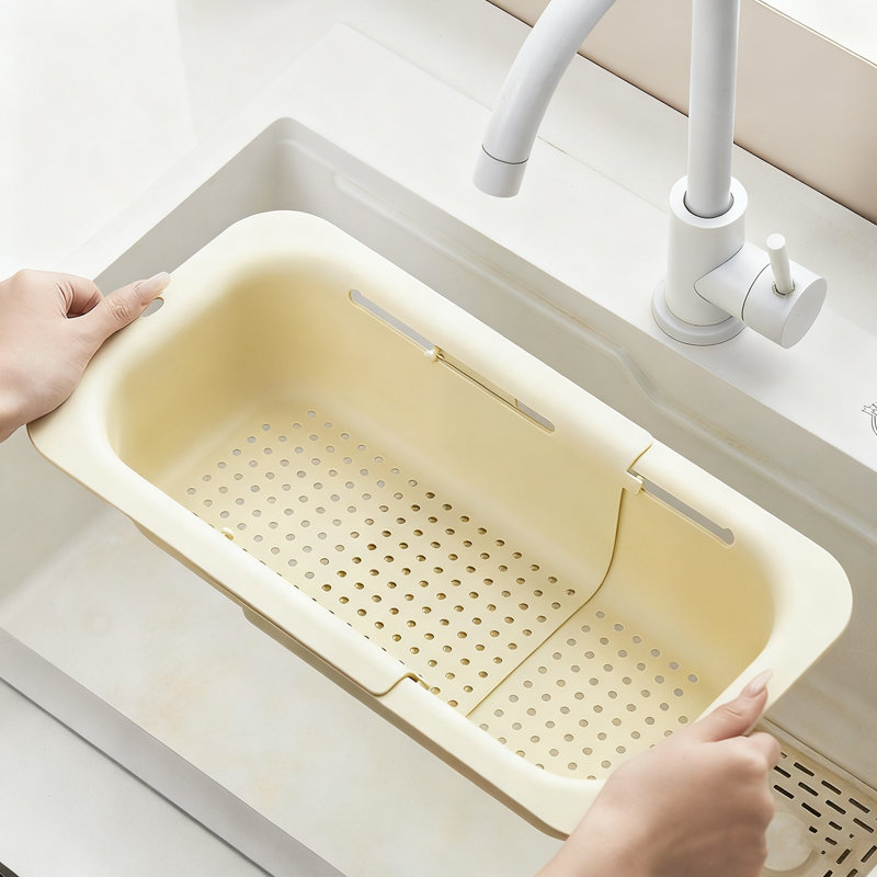 Over the Sink Extendable Colander Strainer Basket - Wash Vegetables and Fruits, Drain Cooked Pasta and Dry Dishes(Cream White)