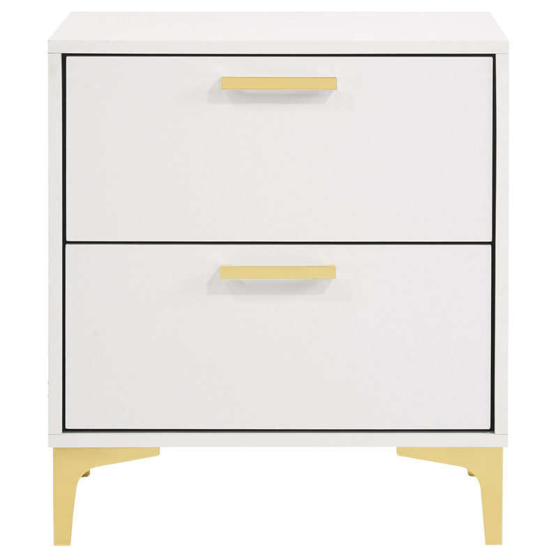 White And Gold 2-Drawer Rectangular Nightstand, White
