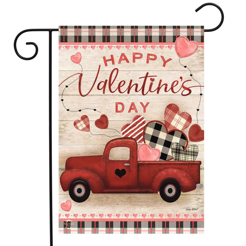 Drapeau de jardin Valentine's Love Pickup Primitive, Rouge / vert / noir / gris