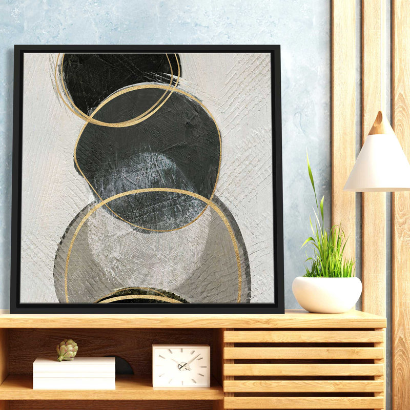 «River Rock II» par Susan Jill - Peinture, L 21,5 po x H 21,5 po, Cadre noir