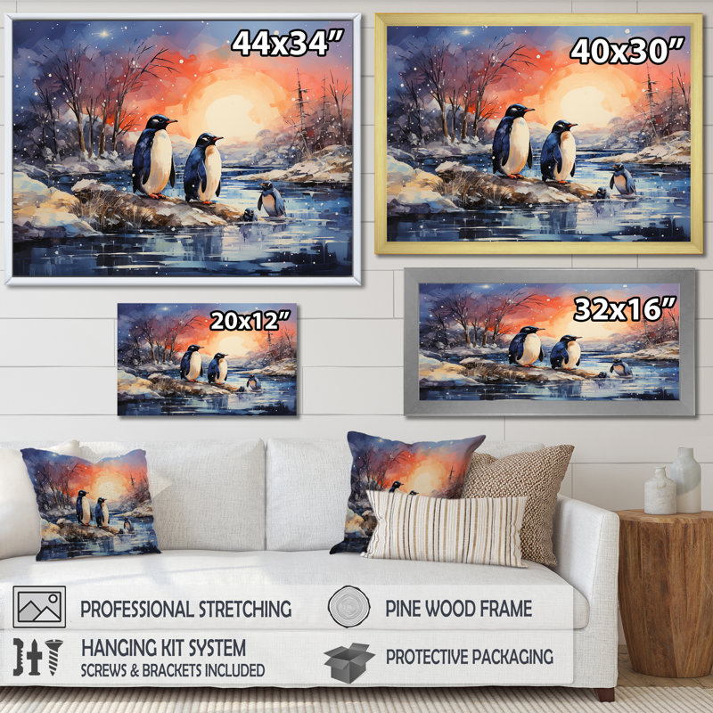«Penguins Winter Symphony I», art mural sur toile, pingouin, H 24 po x l 32 po x P 1 po, Toile tendue