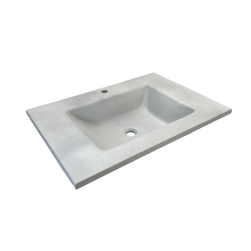 31'' Light Gray Concrete Single Bathroom Vanity Top with Rectangular Sink