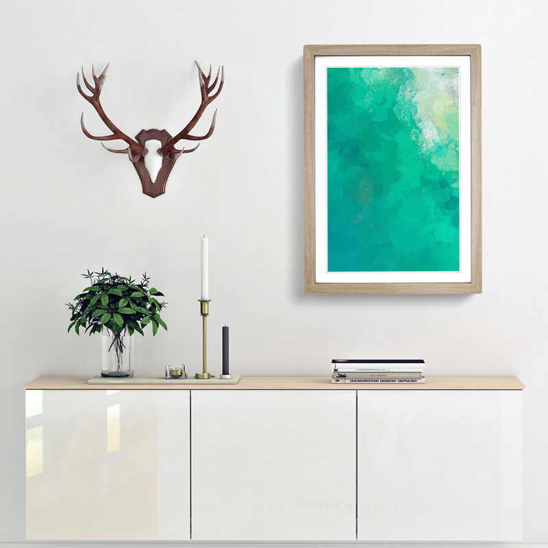 Green Ocean in Abstract - Picture Frame Graphic Art Print, 48cm H x 36cm W x 2cm D, Oak Framed