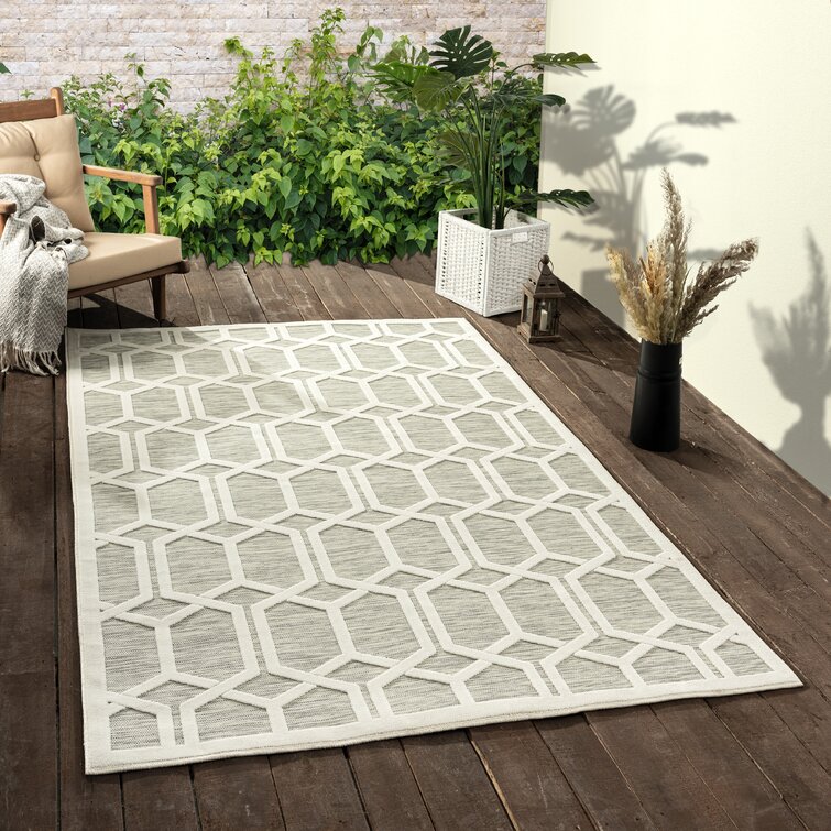 Aftin Geometric Hi-Low Modern Gray Power Loomed Indoor/Outdoor Area Rug 7’9 x 9’9 