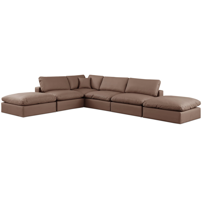 Hulon 160'' Faux Leather Modular Sofa, Brown Vegan Leather