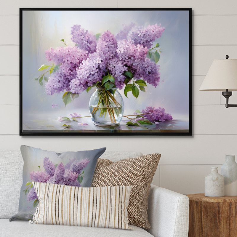 Lilacs Romantic Impression III - Lilacs, reproduction d'art sur toile, H 12 po x l 20 po, Reproduction avec cadre flottant