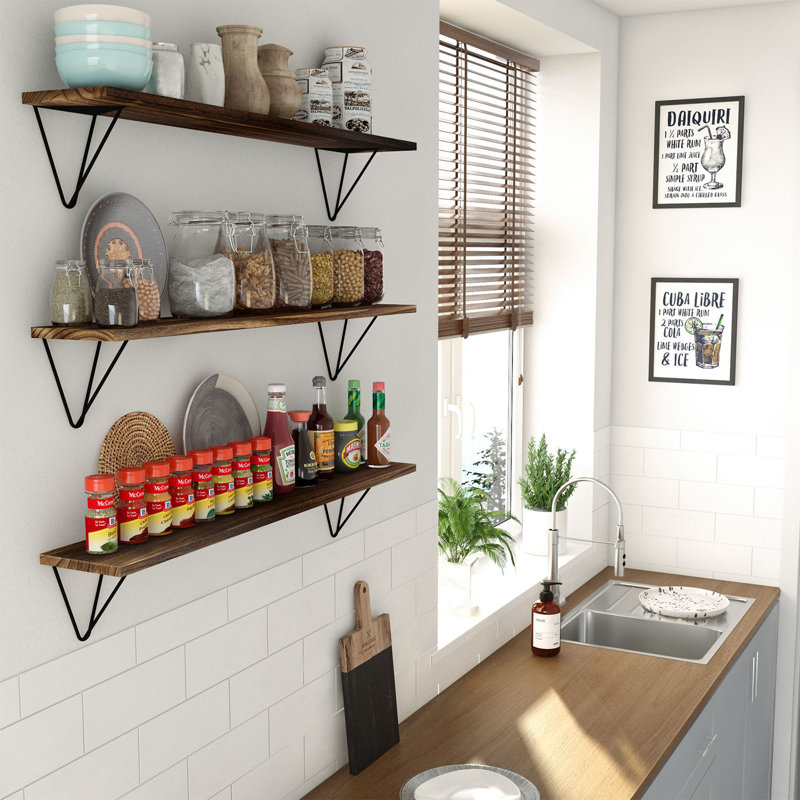 Deyjah 3 Piece Paulownia Bracket Shelf, 4.5" H x 36" W x 6" D