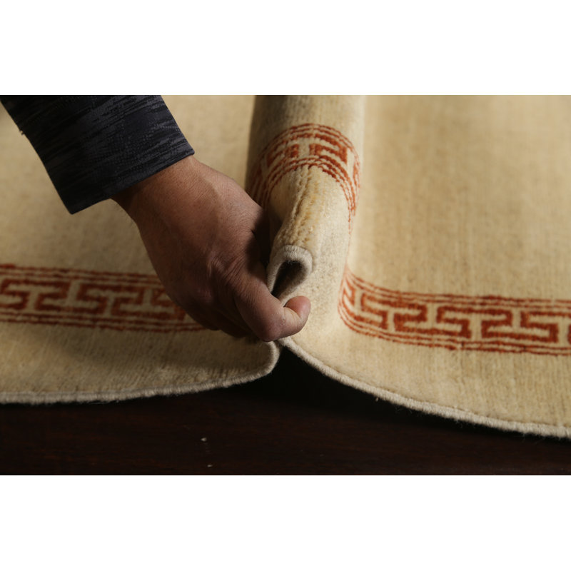 Tapis beige noué à la main de conception unique 3 pi 2 po x 5 pi 2 po