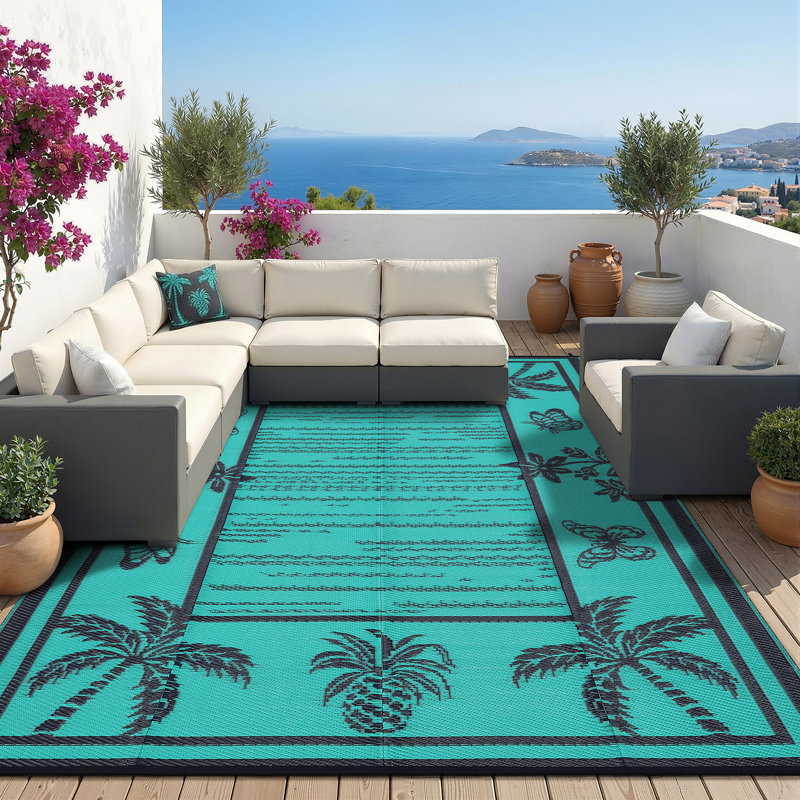 Reversible Outdoor Stain Resistant Modern Area Rug Washable Camping Carpet for Deck Reversible, Stain Resistant, Modern Design, Washable, for Outdoor Use