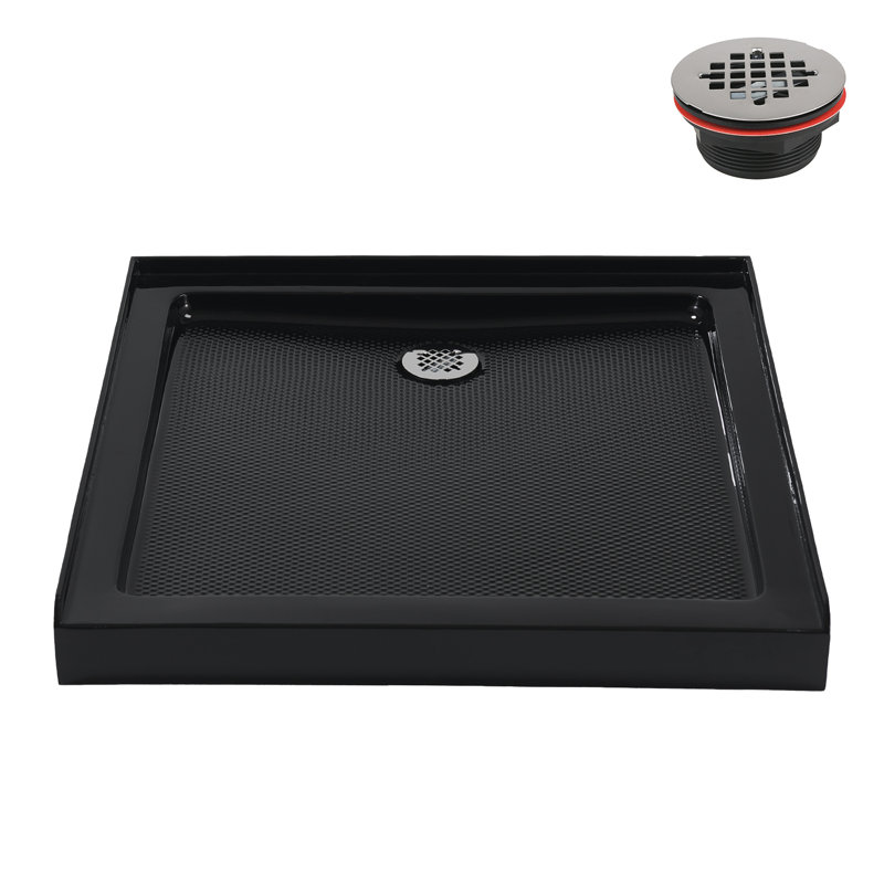 Streamline NT-2121-36BL-AL 36 in. x 36 in. Alcove Acrylic Shower Base in Glossy Black with Center Drain, Drain Included