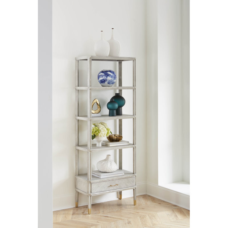 Bertram Solid Wood Etagere Bookcase, Gray