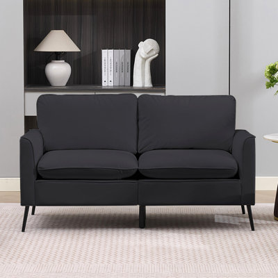 Causeuse rembourrée en cuir avec patte de chat, fauteuil de chambre simple de style nordique rétro et luxueux (noir)