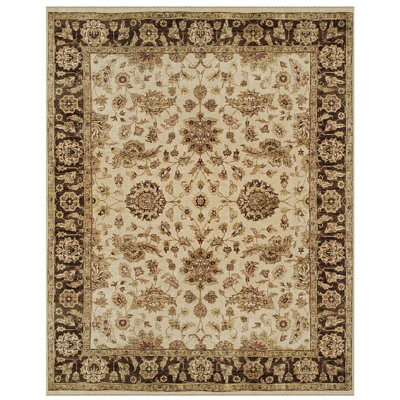 Tapis en laine noué à la main de luxe Akiylah, ivoire / doré / brun, tapis décoratif 2 pi x 3 pi