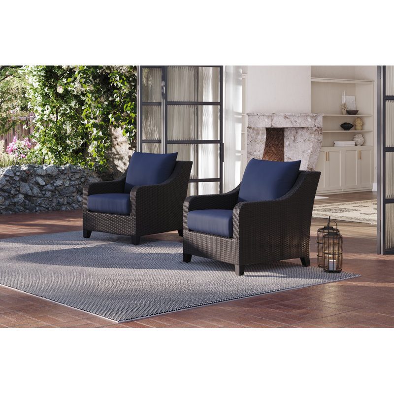 Fauteuils club d'extérieur en osier Rienelt, Bleu