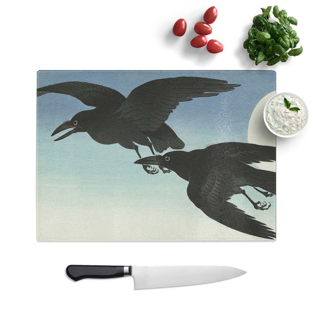 Tempered Glass Crows at Full Moon Chopping Board