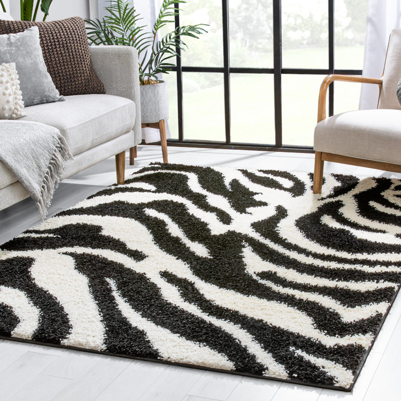 Tapis à motif imprimé animal noir Dondre, Rectangle 5 pi 3 po x 7 pi 3 po