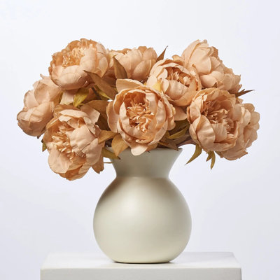 Cafe Au Lait Peonies In Cream Color Rounded Matte Vase Everyday Neutral Floral Centerpiece Arrangement