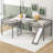  L-Shaped Twin Loft Bed Frame with Built-In Slide and Ladder, Elevated Platform Sleeping Solution, Gray-402988417