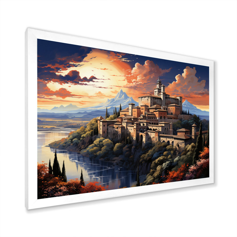Spain Alhambra Palace In Granadain - Architecture Wall Decor, H 34 po x l 44 po x P 1,5 po, Cadre simple blanc