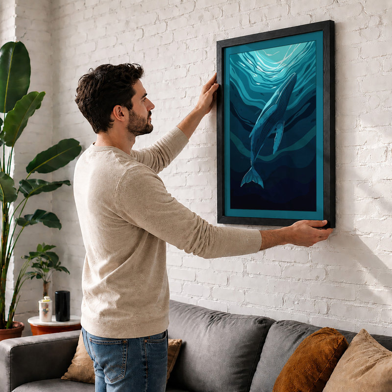 Whale Rising Coastal - Framed Print, Walnut, A1 - 84.1 x 59.4 cm