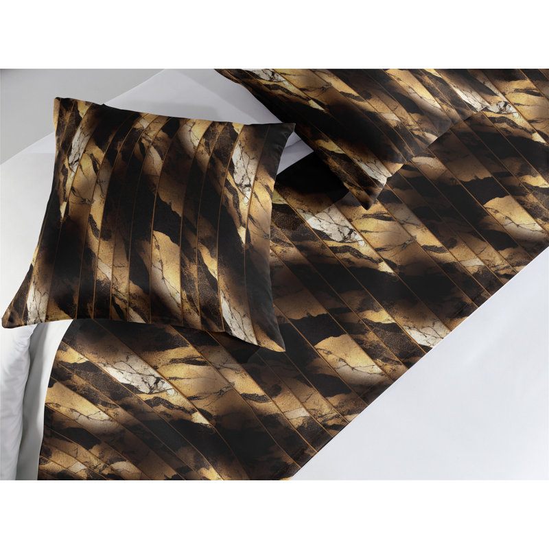 Ambesonne Abstract Bed Runner Set Marble Print Grunge Design  Camel Eggshell Off White, King