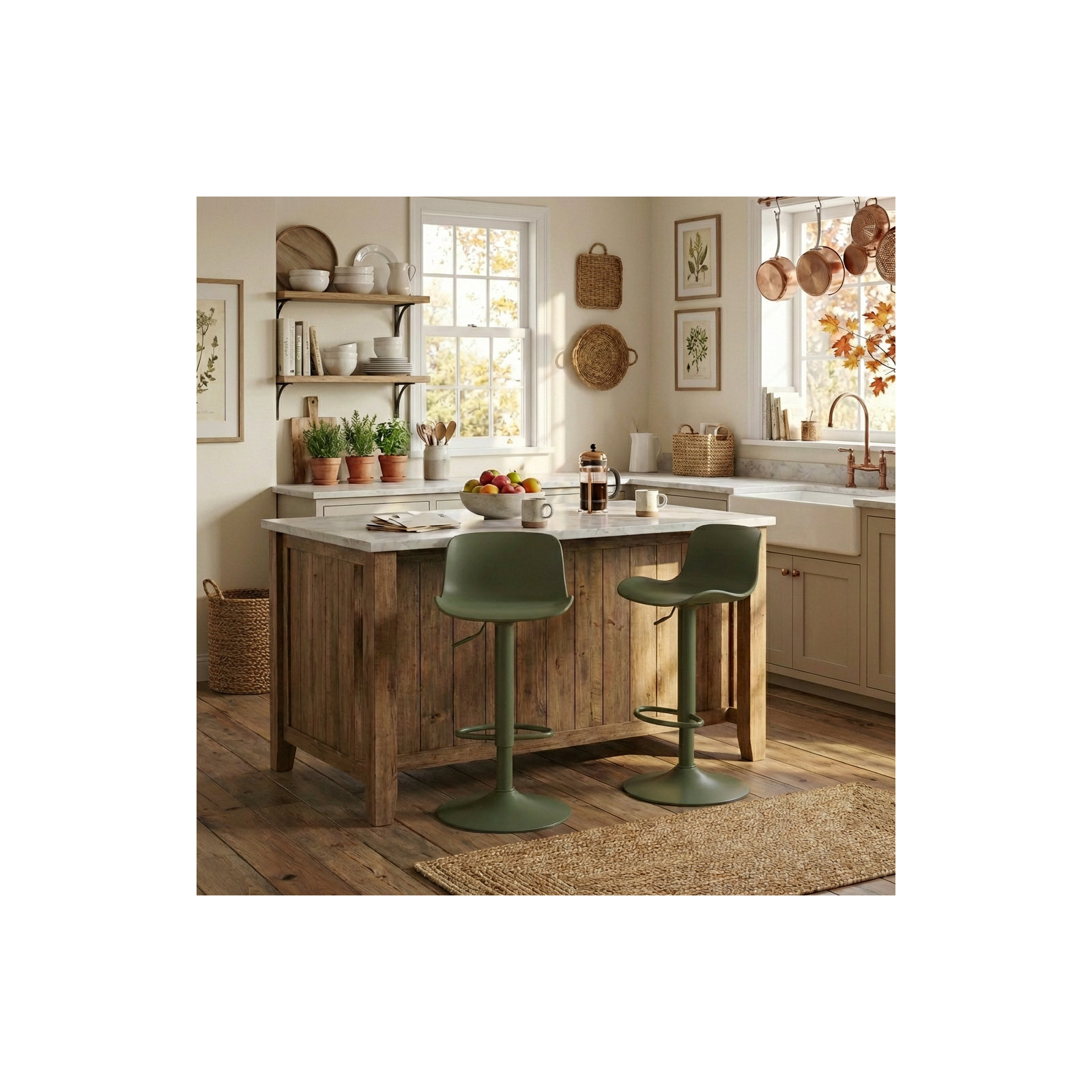 Meli Height-Adjustable Swivel Bar Stools , Green