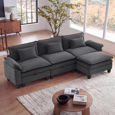 Canapé modulaire de 118 po avec rangement, canapé-lit modulaire en forme de L avec repose-pieds et coussins décoratifs, canapé-lit modulaire en velours pour salon, chambre à coucher