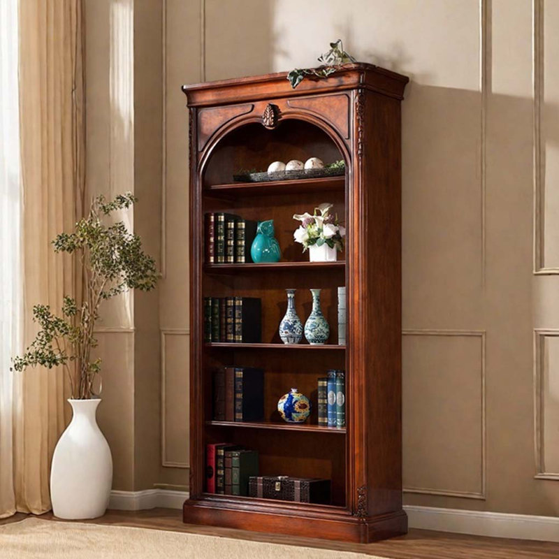 Vitrine classique en bois massif avec bibliothèque, Brun