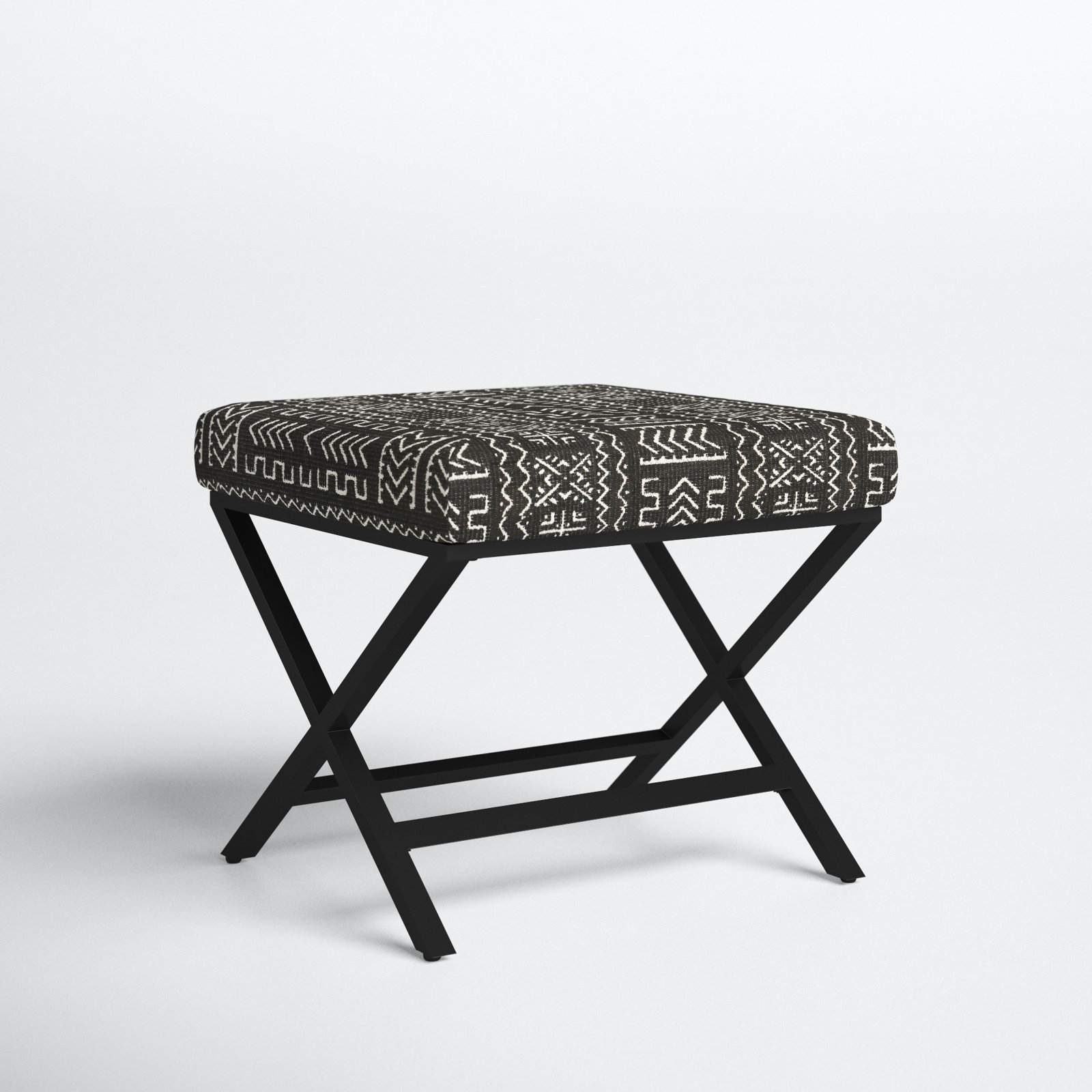 Priscilla Upholstered Ottoman, Geometric Eclectic Black/White