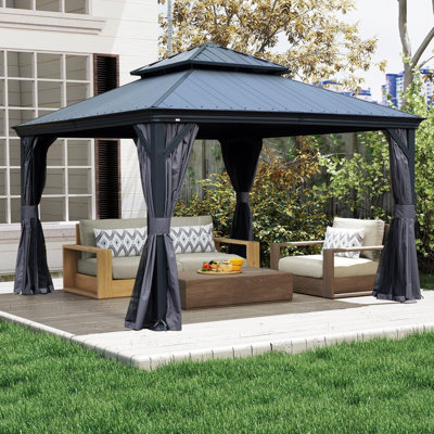 Pavillons et abris de jardin modernes à toit rigide de 12 pi x 12 pi avec cadre en acier pour patio